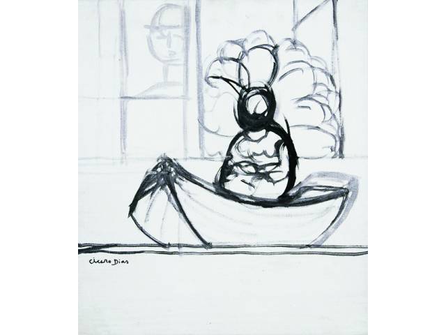 Cícero Dias tinta sobre tela 51 x 45 cm "Sem título (Barco e figuras)" década de 1980