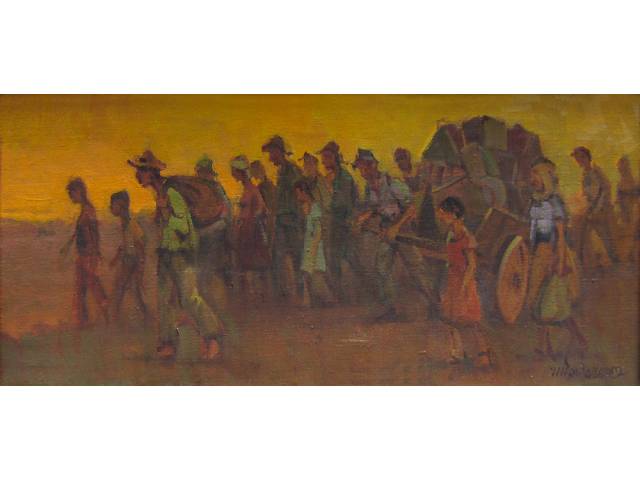 Menase Vaidergorn óleo sobre tela 25 x 60 cm “Retirantes” ass. CID