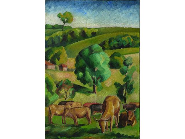 Antonio Gomide óleo sobre tela, 45 x 30 cm "Paisagem com animais" década de 1920 - reproduzido no catálogo da exposição António Gomide - quatro décadas de modenidade, Dan Galeria 2001, p.23