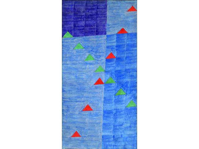 Alfredo Volpi têmpera sobre tela, 71,1 x 36,1 cm "Bandeirinhas" décadas 1960-1970