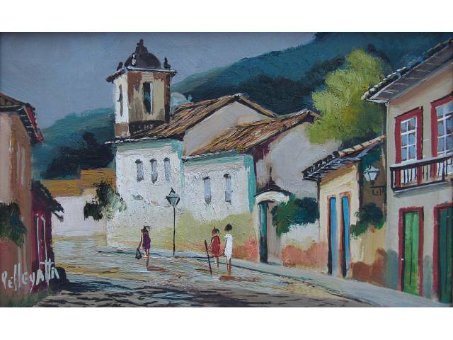 Omar Pellegatta óleo sobre madeira 18,5 x 26 cm “Vilarejo” ass. CIE