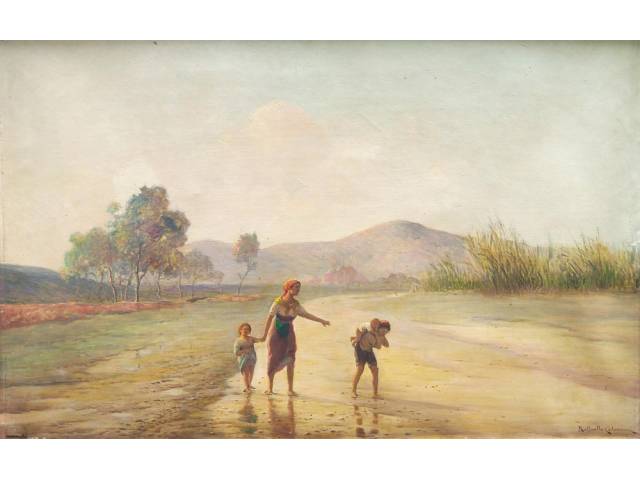 Raffaello Celommi óleo sobre tela 44 x 69 cm “Passeio” ass. inferior direito