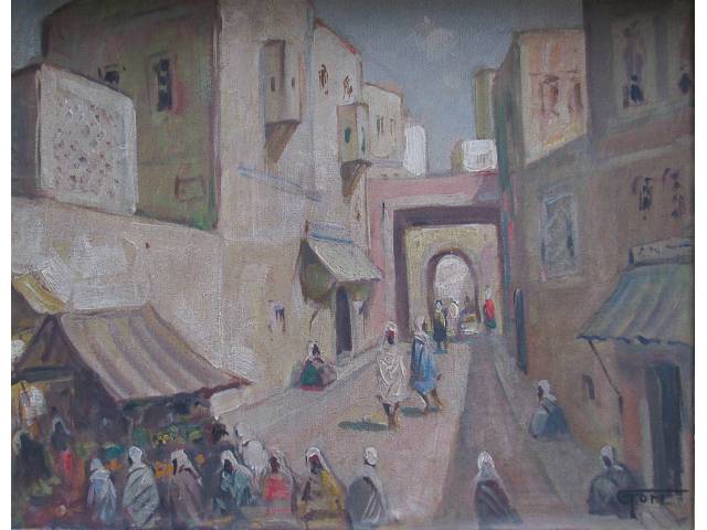 Renzo Gori óleo sobre tela 50 x 70 cm “Mercado Árabe” ass. CID e verso