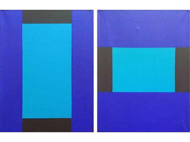 Marlene Günther par de telas azuis acrílica sobre tela 40 x 30 cm (cada) “#50” e “#49” ass. verso 1995 Com cachê Galeria Raquel Arnaud