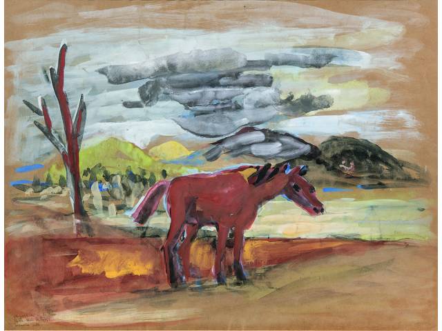 Ernesto De Fiori guache sobre papel 49,9 x 64,4 cm "Paisagem com cavalo (frente e verso)" sem data reproduzido no livro Ernesto de Fiori - Uma Retrospectiva. São Paulo: Pinacoteca, 1997, p. 80