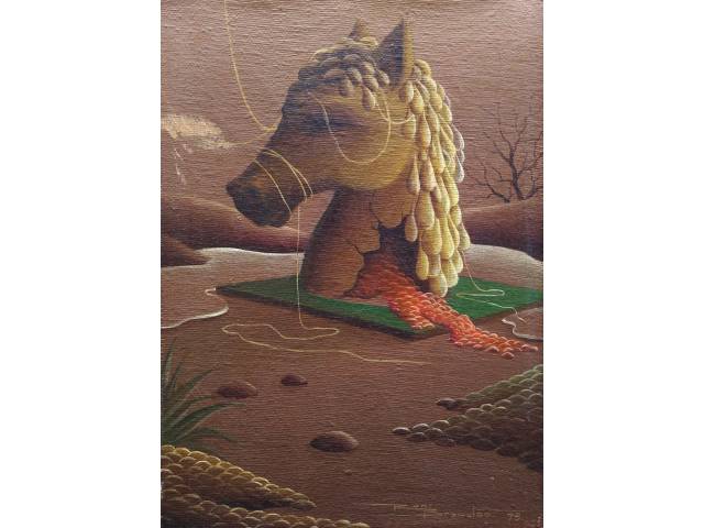 Roni Brandão óleo sobre tela 22 x 16 cm “Composição Surreal” ass. inferior direito 1975