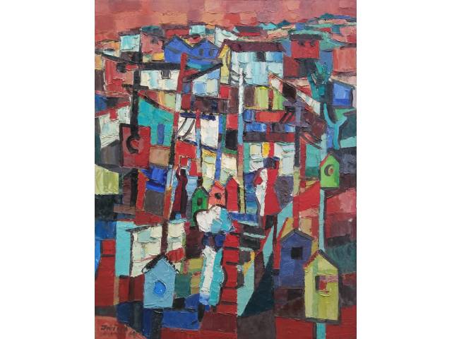 Inimá de Paula óleo sobre madeira 92 x 73 cm “Casarios” ass. CIE 1964
