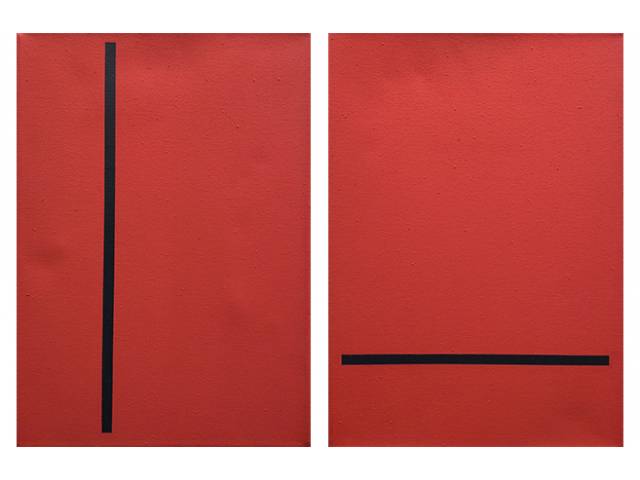 Marlene Günther par de telas vermelhas acrílico sobre tela 42 x 30 cm (cada) “#55” 1995 ass. verso Com cachê Galeria Raquel Arnaud