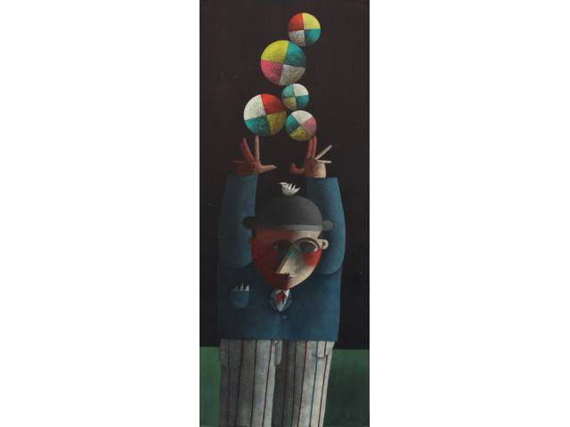 Inos Corradin óleo sobre tela 105 x 40 cm “Equilibrista” - inferior direito