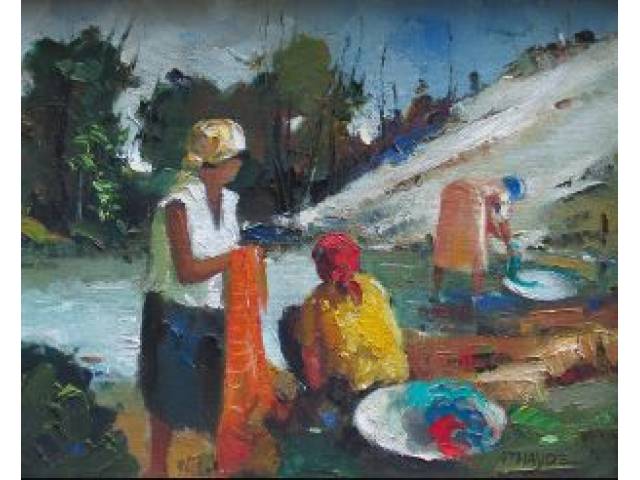 Athayde Lopes – Athayde óleo sobre tela 40 x 50 cm “Lavadeiras” ass. CID 1992