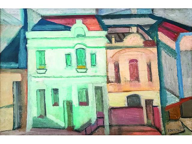 Aldo Bonadei óleo sobre tela 60 x 90 cm "Casario rua Major Diogo" 1970