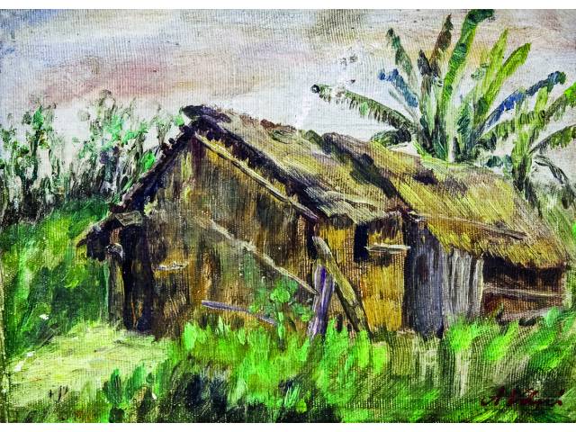 Alfredo Volpi óleo sobre tela sobre madeira, 19 x 26 cm "Casinha de sape" sem data