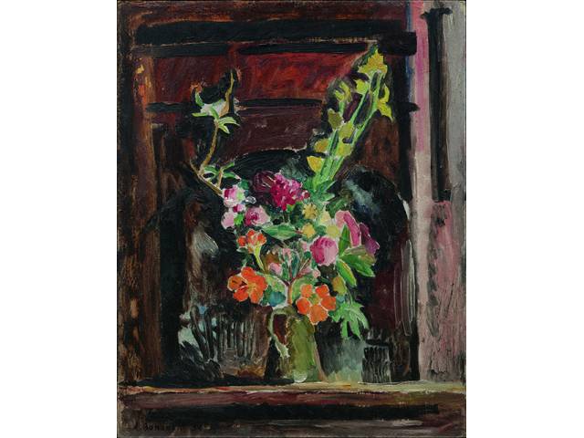 Aldo Bonadei óleo sobre madeira 50 x 40 cm (esboço de paisagem no verso) "Vaso de flores" 1934