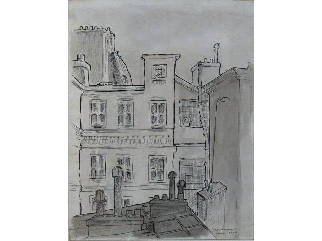 Clóvis Graciano nanquim e aguada sobre cartão 34 x 26 cm “Sem Título” ass. CID Paris, 1949