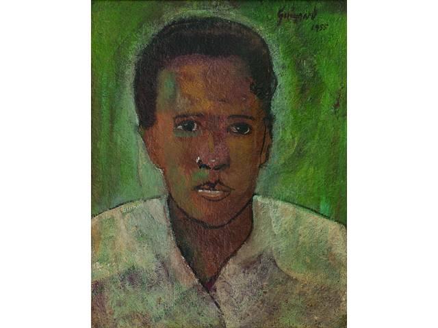 Alberto da Veiga Guignard óleo sobre aglomerado de madeira 37 x 30 cm "Retrato" 1955