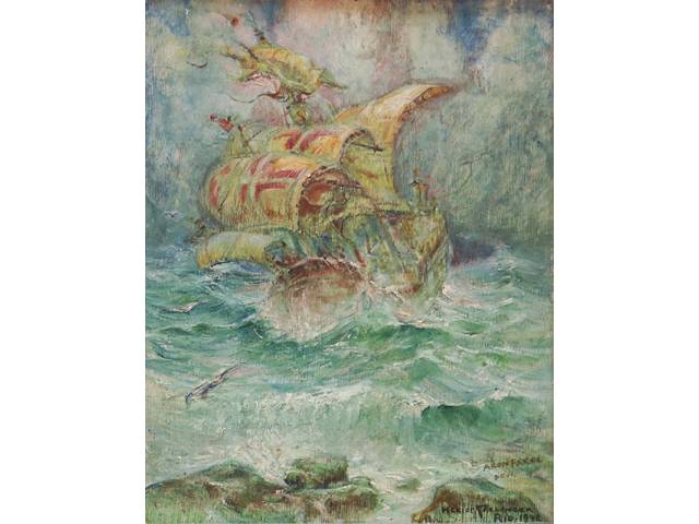 Hélios Seelinger óleo sobre tela 41 x 32 cm “Caravela” ass. inferior direito