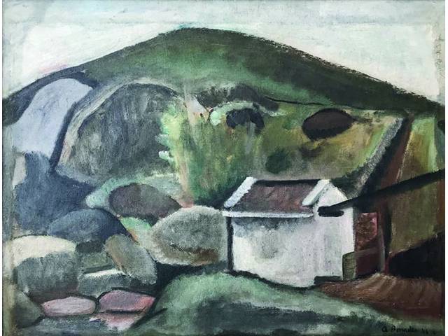 Aldo Bonadei óleo sobre tela 50 x 65 cm "Paisagem" 1946