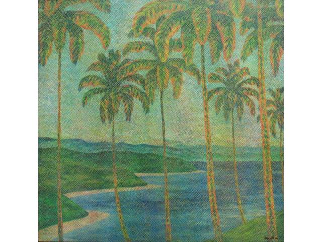 Claudio Tozzi acrílica sobre tela colada sobre madeira 90 x 90 cm "Paisagem" ass. CID e verso 1980