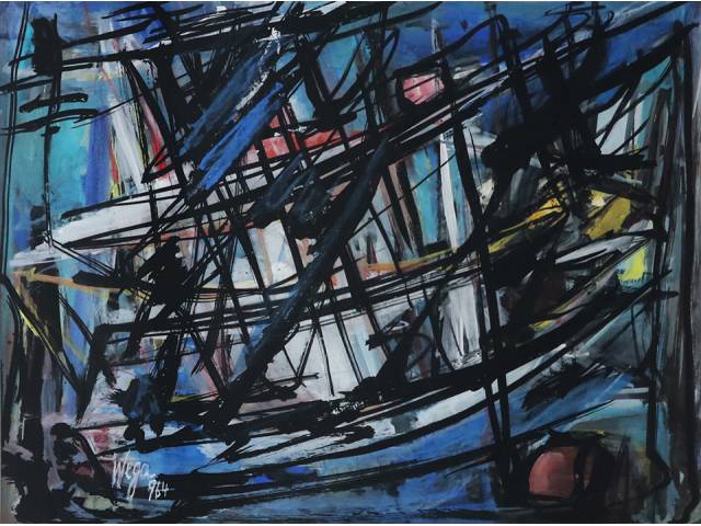 Wega Nery guache sobre cartão 34 x 49 cm “Sem Título” ass. inferior esquerdo 1964
