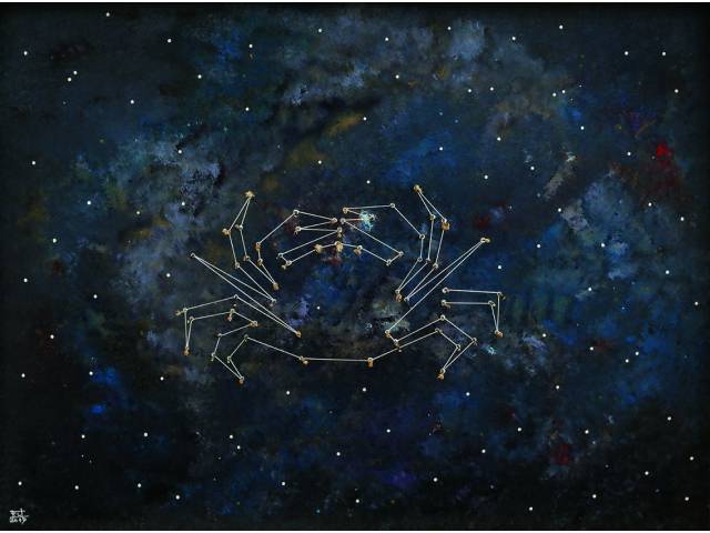 Totonho Laprovitera acrílica sobre madeira, com aplicação de espinhos de mandacaru, 45 x 60,5 cm "Constelação Quinta do Caranguejo" 2015