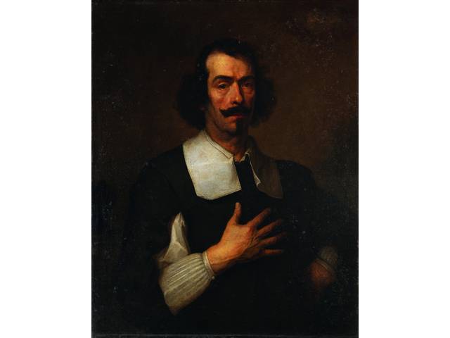 Frans Denys óleo sobre tela, 89,5 x 69,5 cm "Homem com mão espalmada no peito" século XVII - reproduzida no livro do Jóquei Clube de São Paulo 110 anos, catálogo geral de seu patrimônio artístico