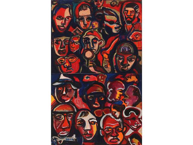 Rubens Gerchman acrílica e óleo sobre tela 66 x 41 cm “Rostos” ass. centro inferior 1982 - Reproduzido no livro Brazilianart VII - pág. 420