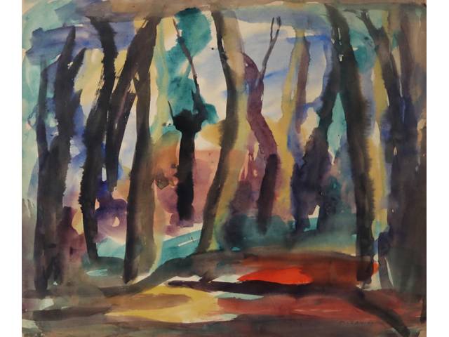 Mário Zanini aquarela sobre cartão 50 x 65 cm “Floresta” ass. inferior direito