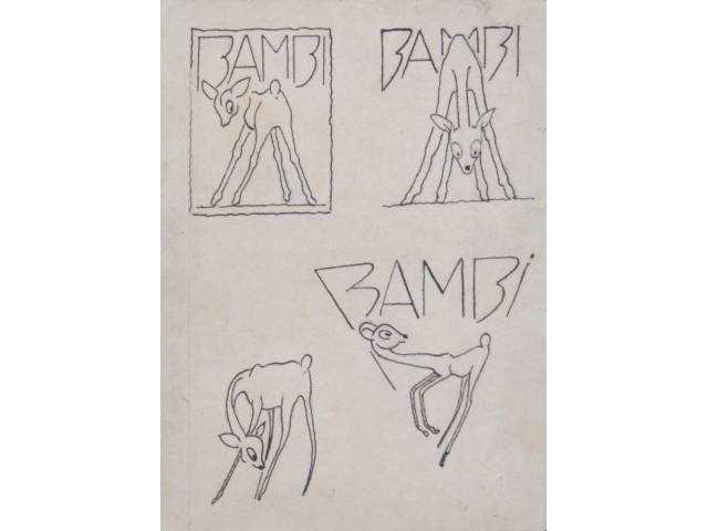 Antônio Gomide nanquim sobre papel 15 x 11 cm "Bambis" ass. verso. Com etiqueta de "A Galeria", ex-coleção Waldemar Szaniecki