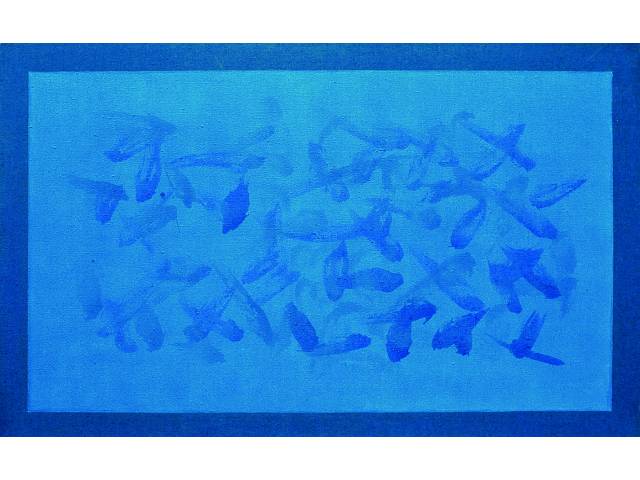 Amélia Toledo acrílica sobre tecido 80 x 130 cm "Sem título, série Campos de cor" 2012