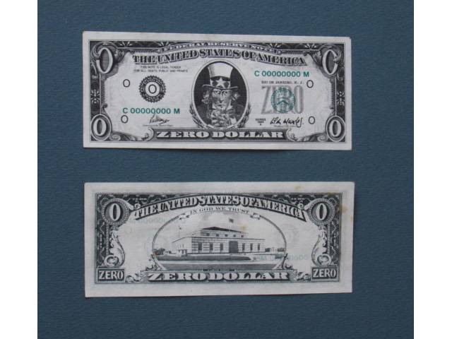 Cildo Meireles litografi a offset sobre papel 7 x 15 cm duas notas “Zero Dólar” ass. na nota 1984