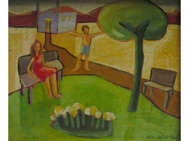 Waldomiro Sant’Anna óleo sobre madeira 24 x 29 cm “Praça” ass. CID
