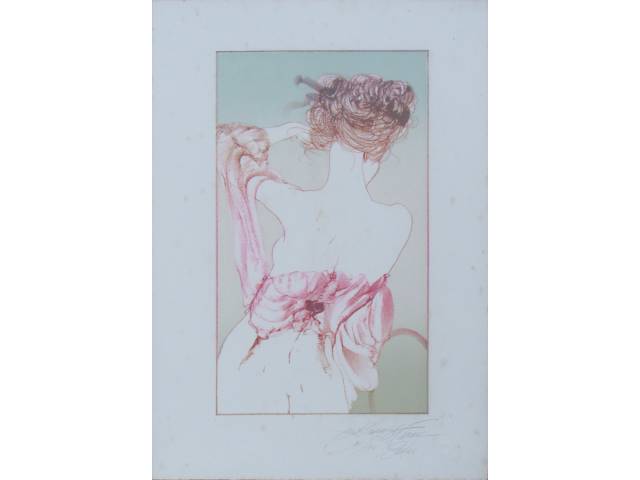 Guilherme de Faria gravura sobre papel timbrado 38 x 26 cm "Figura Feminina" ass. CID t.45/100