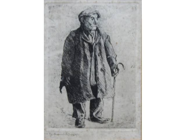 Litogravura 20 x 14 cm, “Figura masculina”, ass. CIE - Artista não identificado – Europa início séc. XX