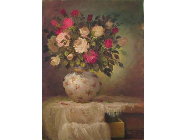 A. Bertacchion óleo sobre tela 70 x 50 cm "Vaso de flores" ass. CID - França