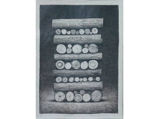 Sérgio Niculitcheff água forte e água tinta 19,5 x 14,5 cm "Toras" ass. CID t. P.E. 2011 com certificado da Galeria Mezanino