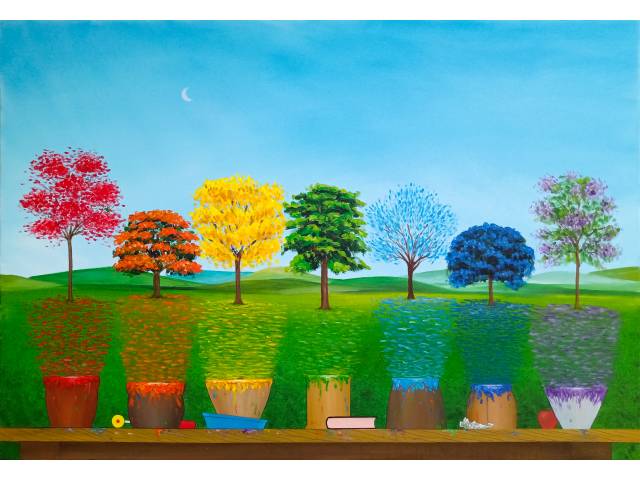 Antônio Peticov acrílico sobre tela 110 x 160 cm “Sete Graças” ass. verso 2020//
