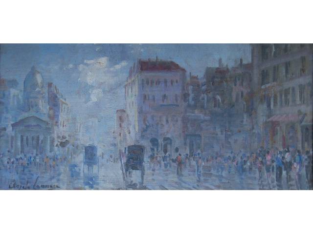 Ângelo Cannone óleo sobre madeira 13,5 x 38,5 cm “Paris” ass. CID