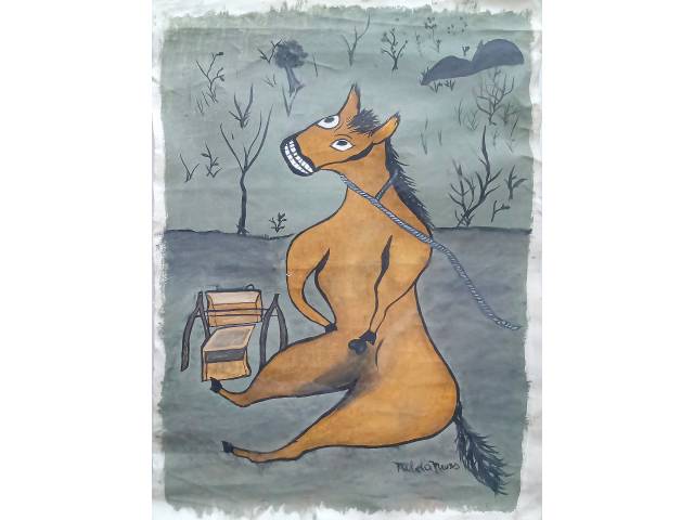 Nilda Neves acrílico sobre tela 60 x 40 cm "Burro Cangalhas" ass. CID 2012 com certificado e carimbo "Galeria Mezanino"