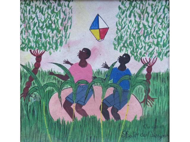 Heitor dos Prazeres óleo sobre madeira 30 x 30 cm “Meninos e balão” ass. CID 06/08/1961