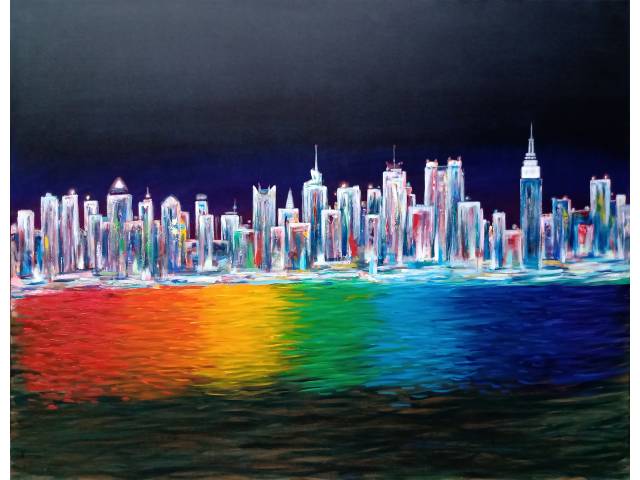 Antônio Peticov acrílico sobre tela 150 x 200 cm “New York Night” ass. verso 2020