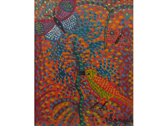 Graubem do Monte Lima óleo sobre madeira 18 x 14 cm “Pássaro e borboleta” ass. CID e verso