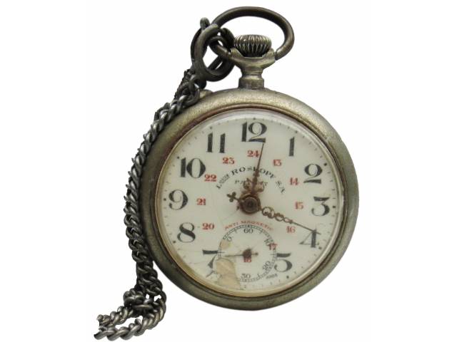 Relógio de bolso “Louis Roskopf Patent SA” ajuste corda pela coroa, mostr. porc. cx. níquel. d = 4,7 cm, l = 1,6 cm. - Suíça, in. séc. XX