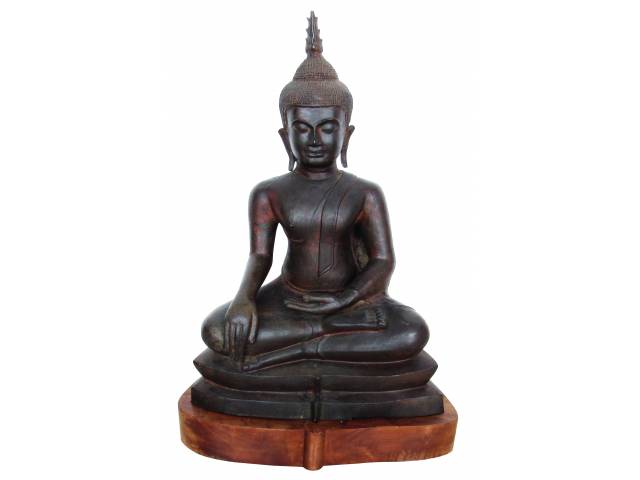 “Buda tailandês” escultura de ferro, base de madeira, não ass. 96 x 58 x 30 cm - Tailândia, séc. XIX