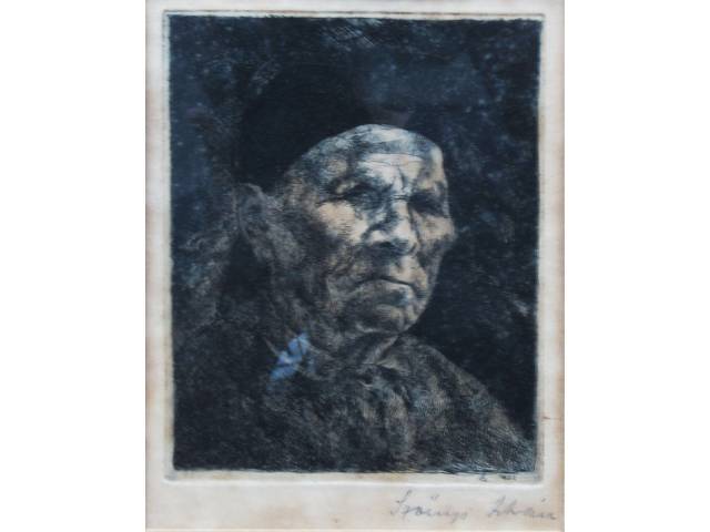 Litogravura 15,5 x 12 cm, “Figura de ancião”, ass. CID, não identificado,1922 - Artista não identificado - Europa, séc. XX
