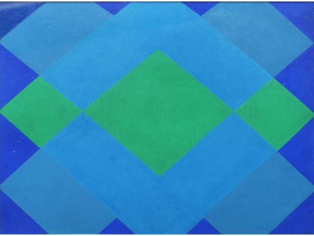 Arcângelo Ianelli guache sobre papel 58,5 x 67 cm "Azul e Verde" Ass. inf. direito 1972 certificado Estúdio Kátia Ianelli
