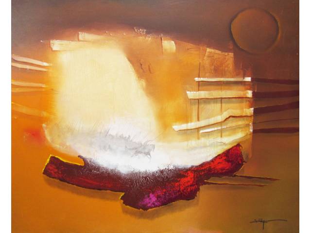 Satyro Marques óleo sobre tela 80x100cm intitulada "Guerreiros da Luz" ass. CID e verso, Rio 1998