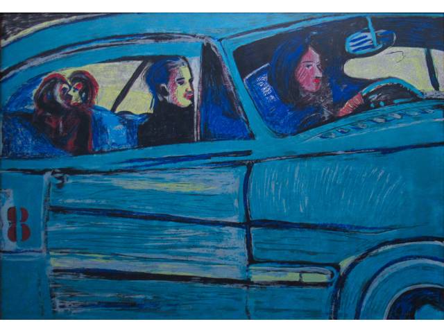 Rubens Gerchman Serigrafia sobre madeira 70 x 100 cm "Beijo no carro" ass. CID t. P.I. 6/6