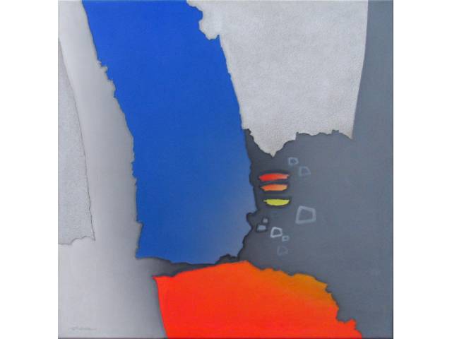 Ken Fukuda óleo sobre tela 100 x 100 cm "Composição" ass. CIE e verso 2009