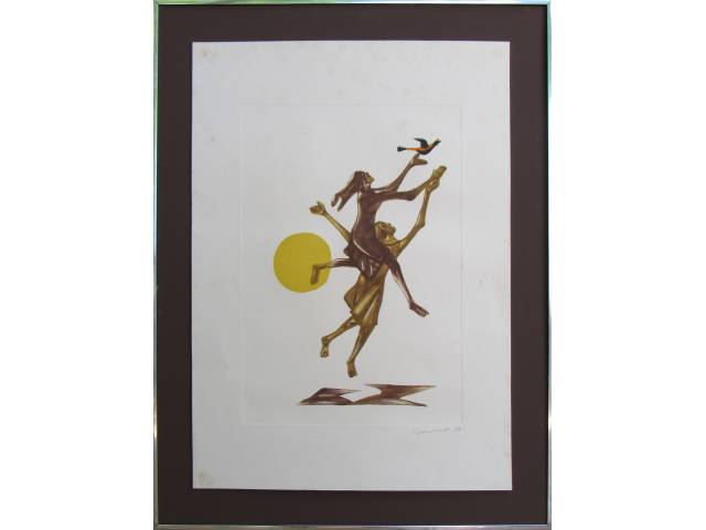 Monotipia 70 x 50 cm "Músico" ass. Clóvis Graciano 1980