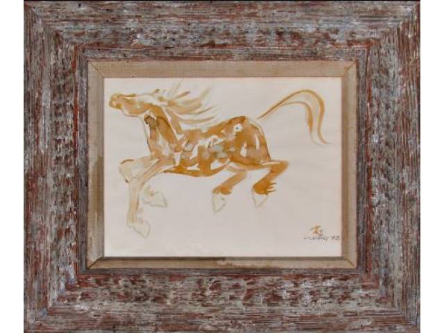 Fang, Chen Kong aquarela 31,5 x 40 cm "Cavalo" ass. CID 1972